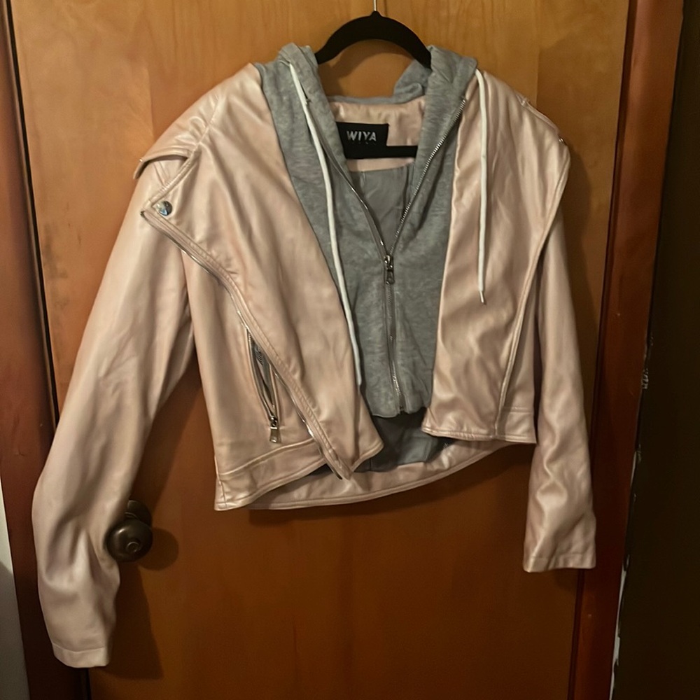 Sweat shirt and fake leather jacket